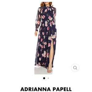 Adrianna Papell Chiffon Evening Dress. Navy and pink floral. Touch of shimmer.